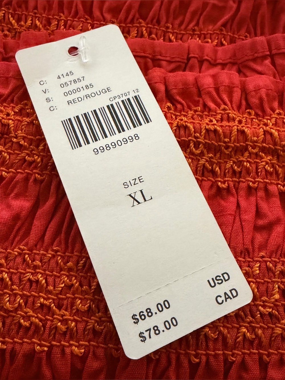 Anthropologie‎ Celandine Strapless Smocked Top in Aura Red XL NWT - Picture 6 of 6